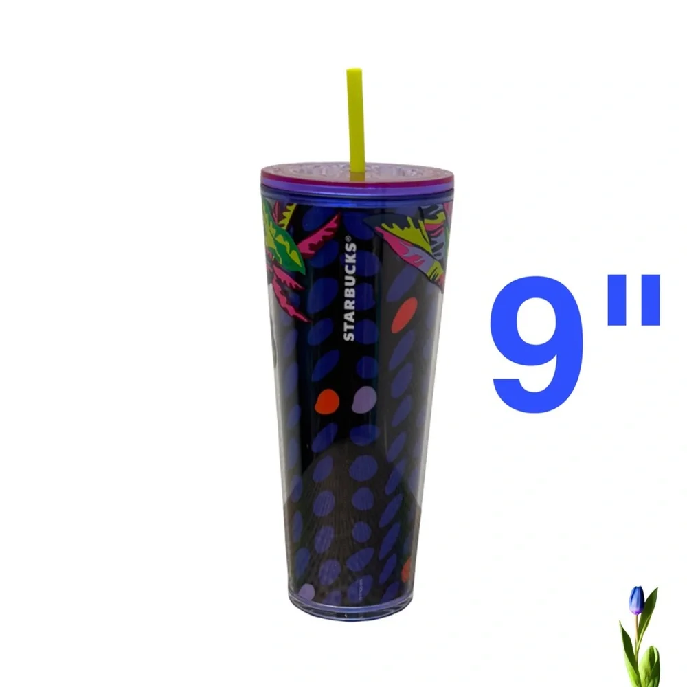 Starbucks Tumbler neon floral tumbler cup 24oz. blue purple black New